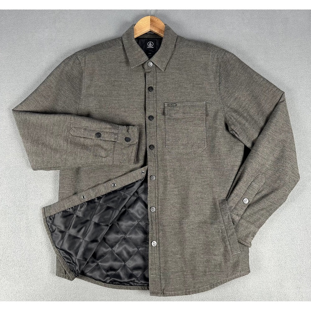 Volcom Shirt Jacket Medium Grey Larkin Quilted Lined Insulated Shacket Skate